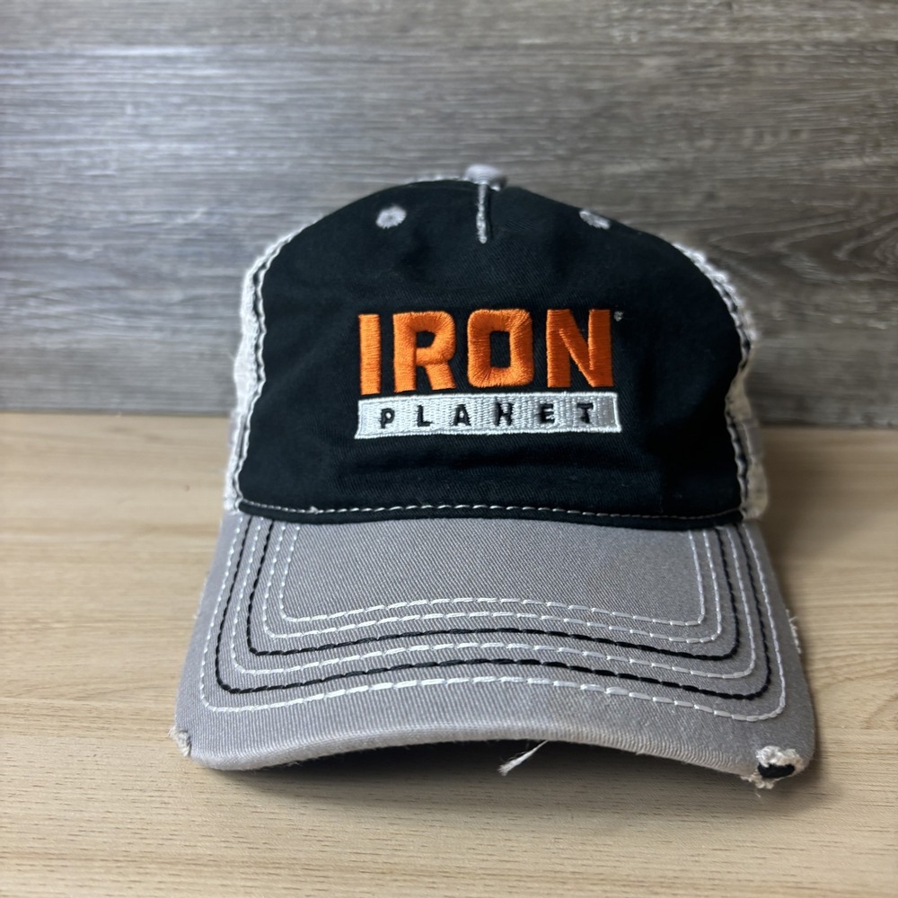 Iron Planet Hat Cap Snap Back Trucker Mesh Black Gray Embroidered Mens Logo